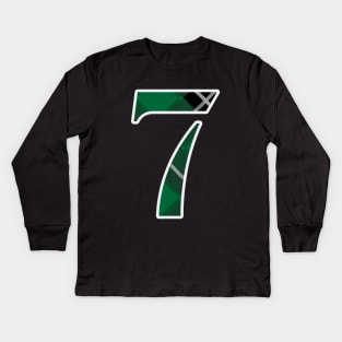 7 Sports Jersey Number Green Black Flannel Kids Long Sleeve T-Shirt